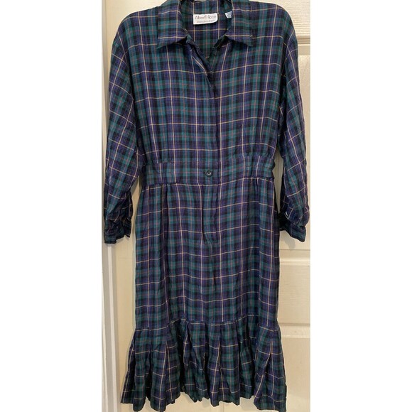 Vintage Green Plaid Shirt Dress Holiday Midi Tiered Modest Grunge Albert Nipon - Picture 8 of 16
